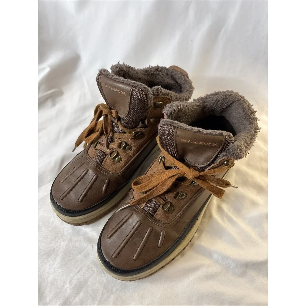 Weatherproof Men's 10 Landon Leather Winter Snow‎ Boots Brown 1527213